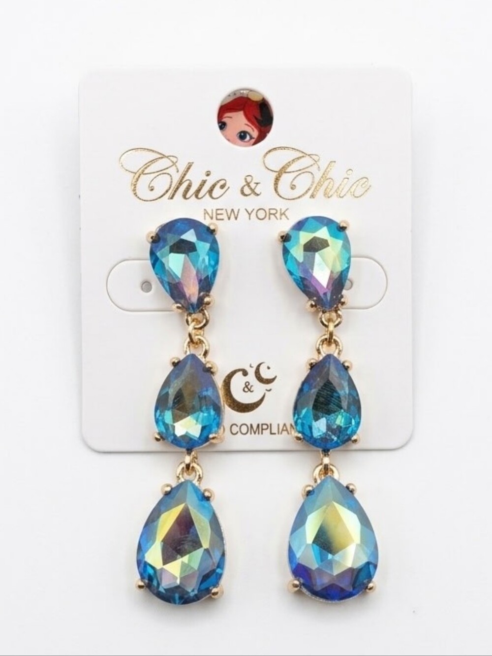 Chic & Chic Blue Green Dangle Earrings NWT